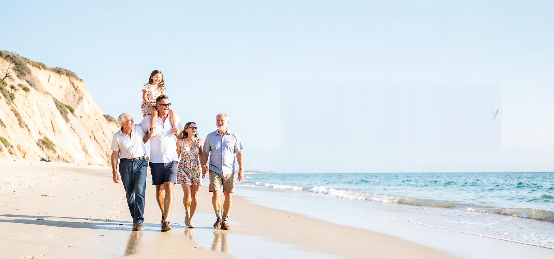 A family walking together on an Australian beach
